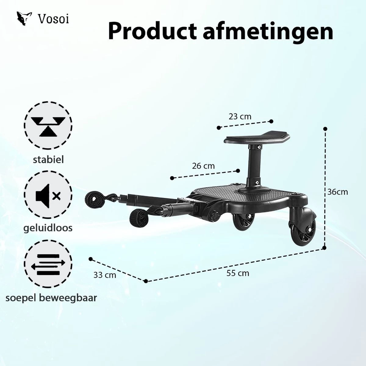 Vosoi - Meerijdplankje - Kinderwagen - Buggy's - Onderweg - Universeel - Verstelbaar - Zitje - Onderweg - 2 Wielen - Kinderwagen Accessoires - Afbeelding 5