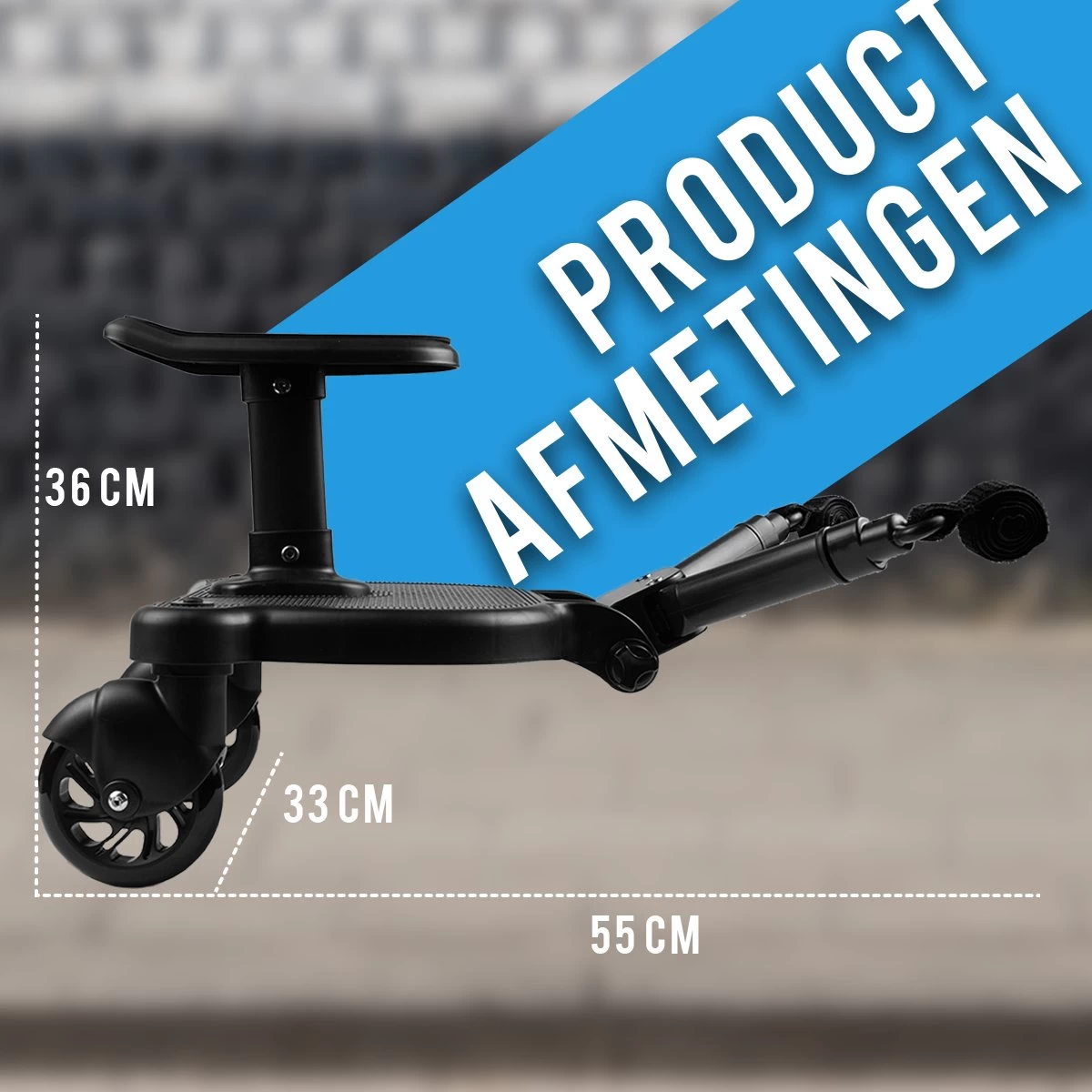 Merkloos Universeel Meerijdplankje Voor Kinderwagen – Inclusief Zitje – Verstelbaar Buggy Board - Afbeelding 5