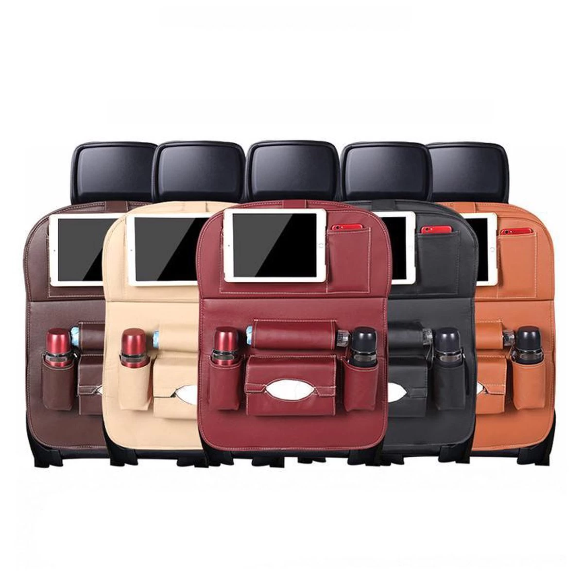 Luxe Auto Organizer Met Tablet Houder Autostoel Organiser Ipadhouder Voor Kinderen – Beige - Afbeelding 3