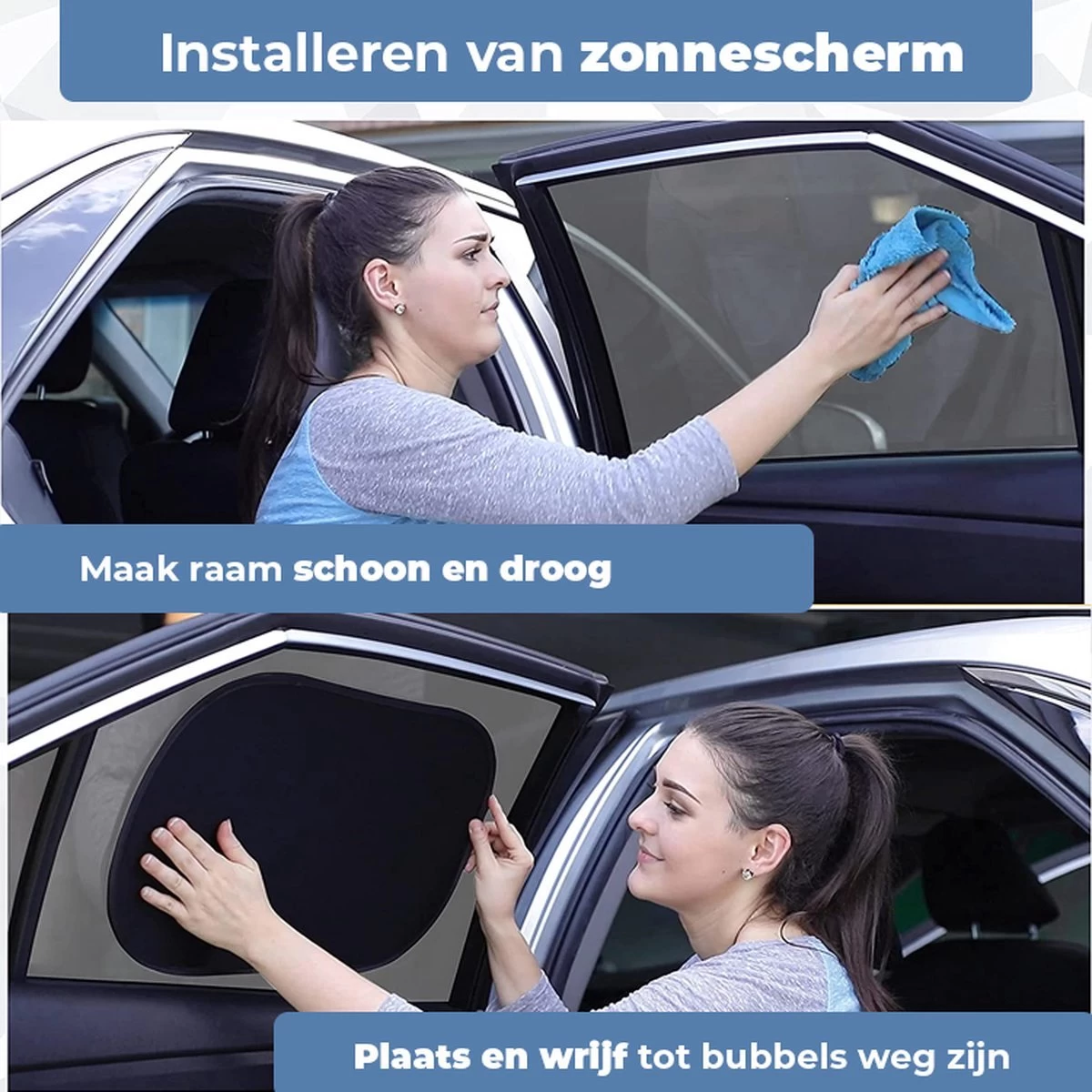 Zonnescherm Auto Baby - Zonnescherm Auto - Zonnescherm Auto Zijruit - Zonwering Auto - Zonnescherm Auto Kind - Zonwering Raam - 2 Stuks - + Gratis Bewaarzak - Zonder Zuignappen - Afbeelding 4