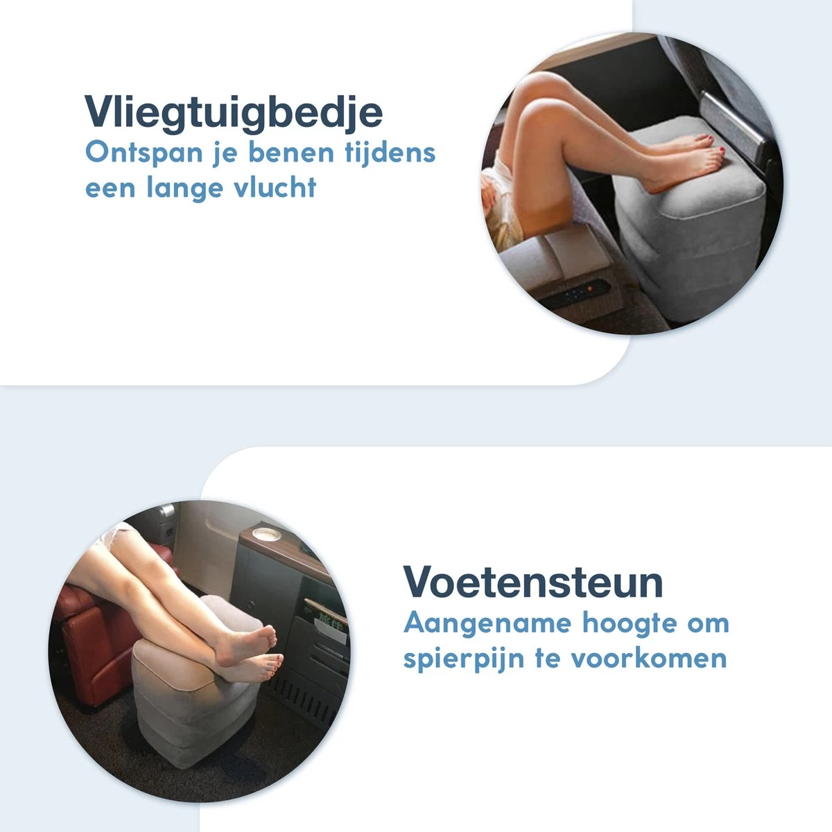 Merkloos Vliegtuigbedje - Opblaasbare Voetensteun - Reiskussen Vliegtuig - 3 Standen - Afbeelding 2