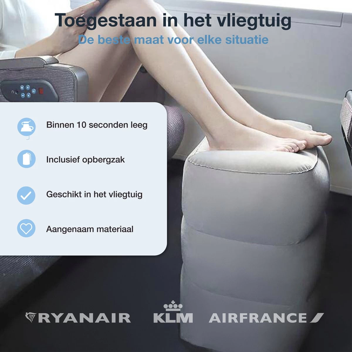 Merkloos Vliegtuigbedje - Opblaasbare Voetensteun - Reiskussen Vliegtuig - 3 Standen - Afbeelding 3