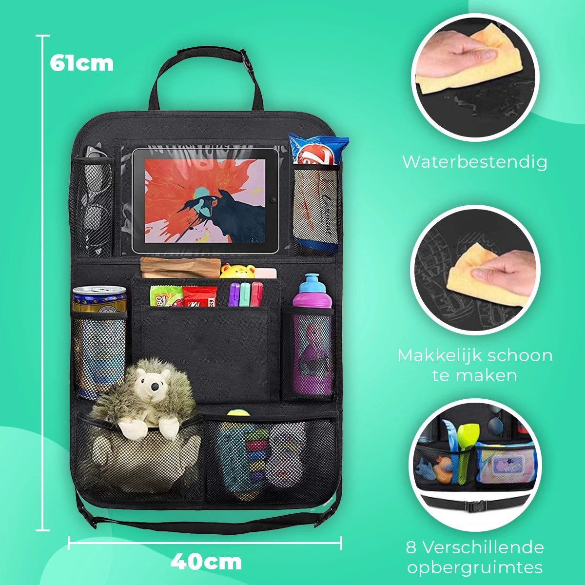 Essential Goods Autostoel Organizer - Incl. IPadhouder - Opbergtas Auto - Car Organizer - 1 Stuk - Afbeelding 8