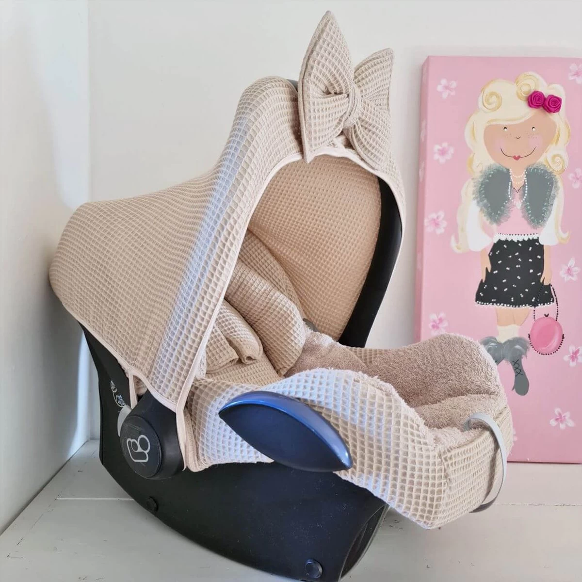 Wazzhappening - Maxi Cosi Hoes Set Bobbie - Karamel - Wafel - Badstof - Autostoelhoes - Afbeelding 2