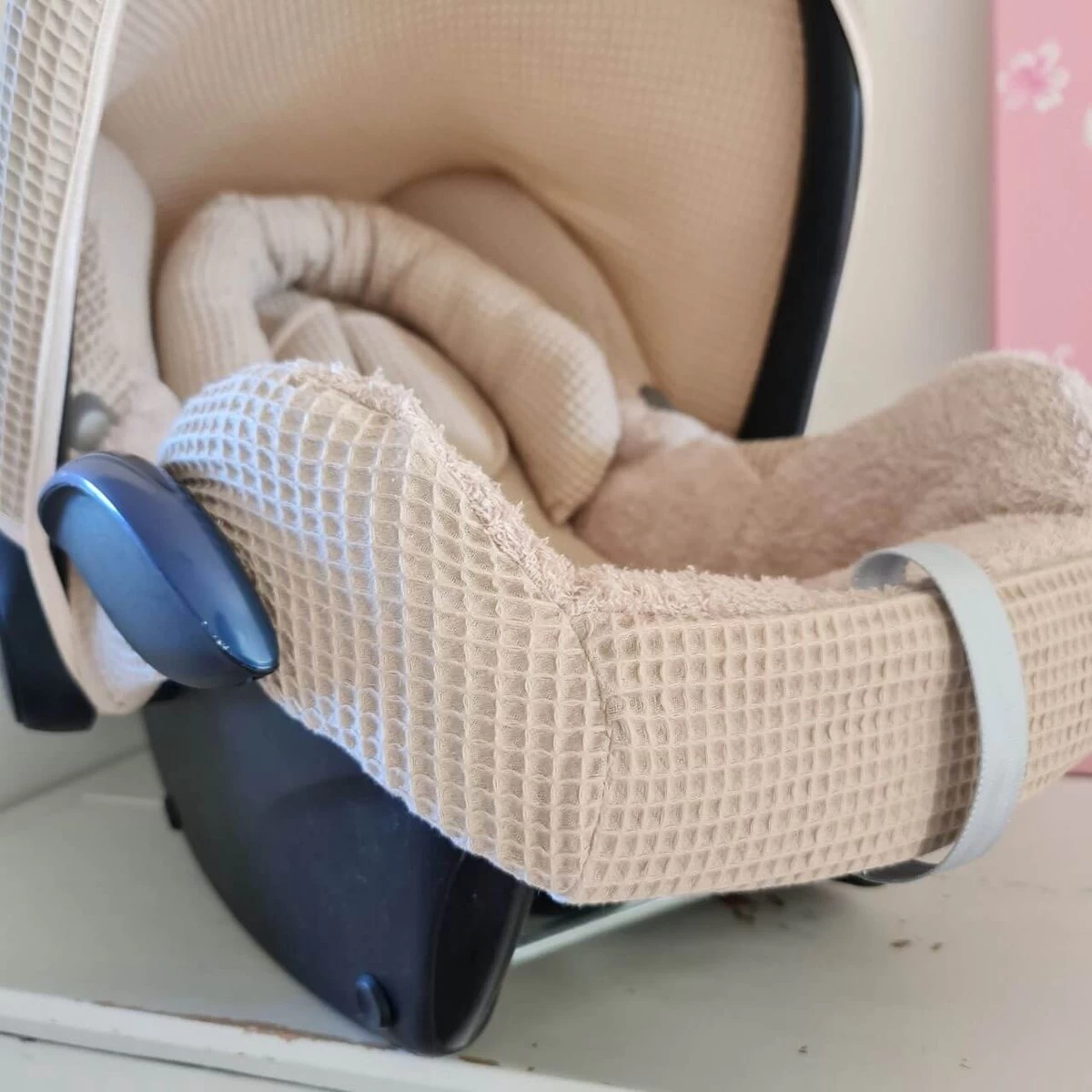 Wazzhappening - Maxi Cosi Hoes Set Bobbie - Karamel - Wafel - Badstof - Autostoelhoes - Afbeelding 4