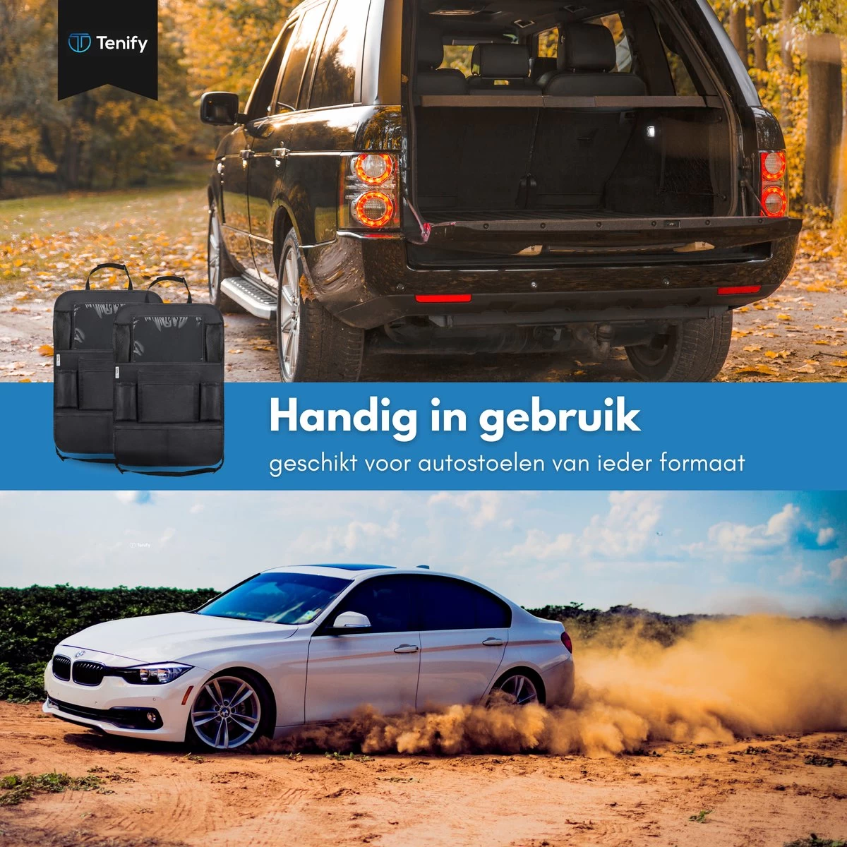 Tenify Premium Luxe & Stevige Auto Organizer Met Tablet Houder - Set Van 2 - Extra Opbergruimte - Beschermer - Autostoel - Accessories - Afbeelding 2