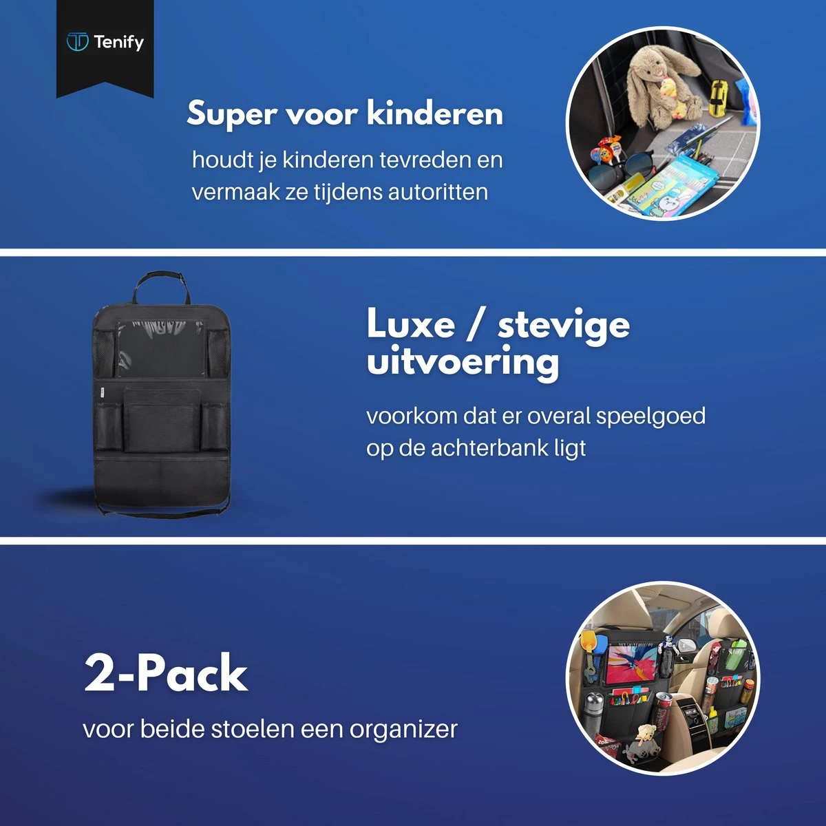 Tenify Premium Luxe & Stevige Auto Organizer Met Tablet Houder - Set Van 2 - Extra Opbergruimte - Beschermer - Autostoel - Accessories - Afbeelding 3