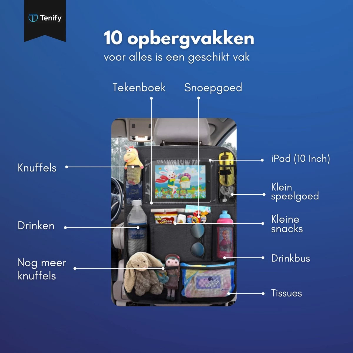 Tenify Premium Luxe & Stevige Auto Organizer Met Tablet Houder - Set Van 2 - Extra Opbergruimte - Beschermer - Autostoel - Accessories - Afbeelding 5