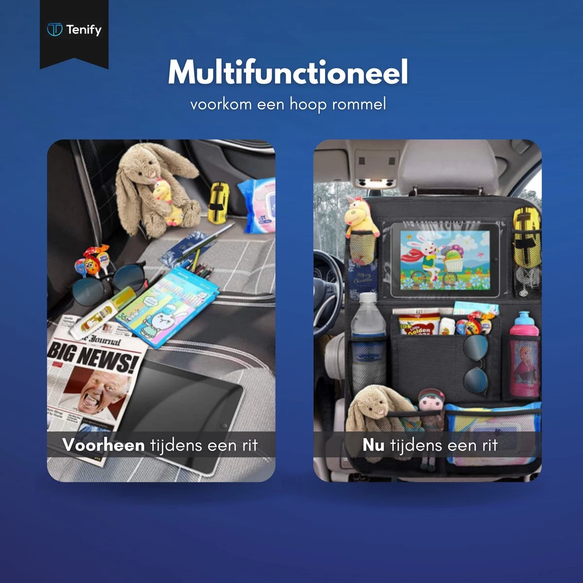 Tenify Premium Luxe & Stevige Auto Organizer Met Tablet Houder - Set Van 2 - Extra Opbergruimte - Beschermer - Autostoel - Accessories - Afbeelding 6