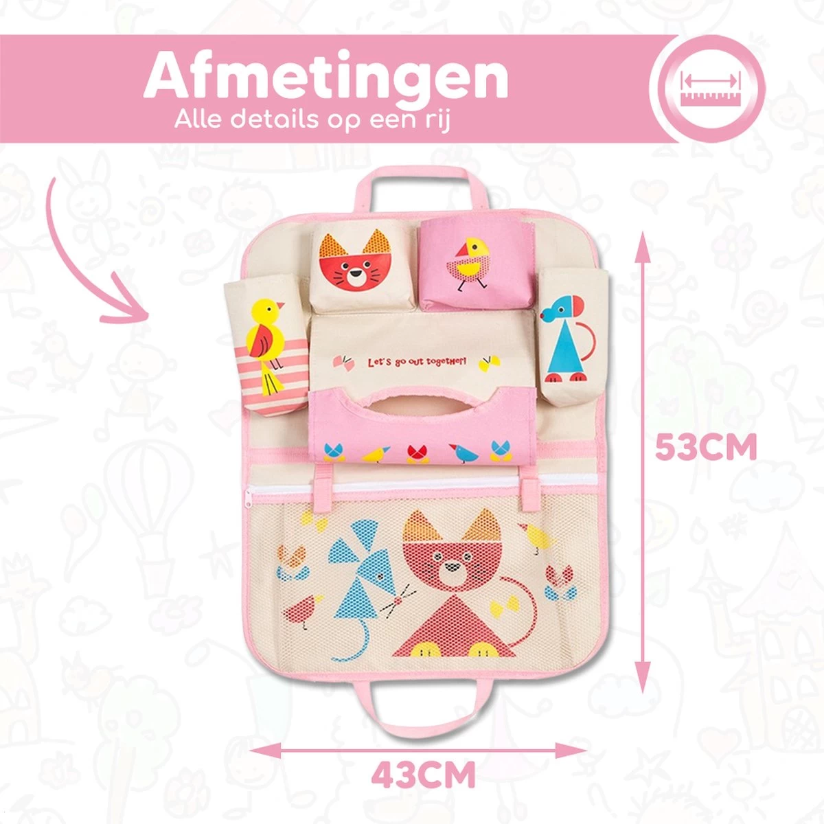 Merkloos Bablue Autostoel Organizer Voor Kinderen - Roze - Veel Verschillende Vakjes - Leuke Vormgeving - Autostoel Beschermer Voor Kinderen - Auto Organizer Kind - Reistafel Voor Kinderen - Auto Organizer Kinderen - Autostoel Tafeltje Kind - Afbeelding 3