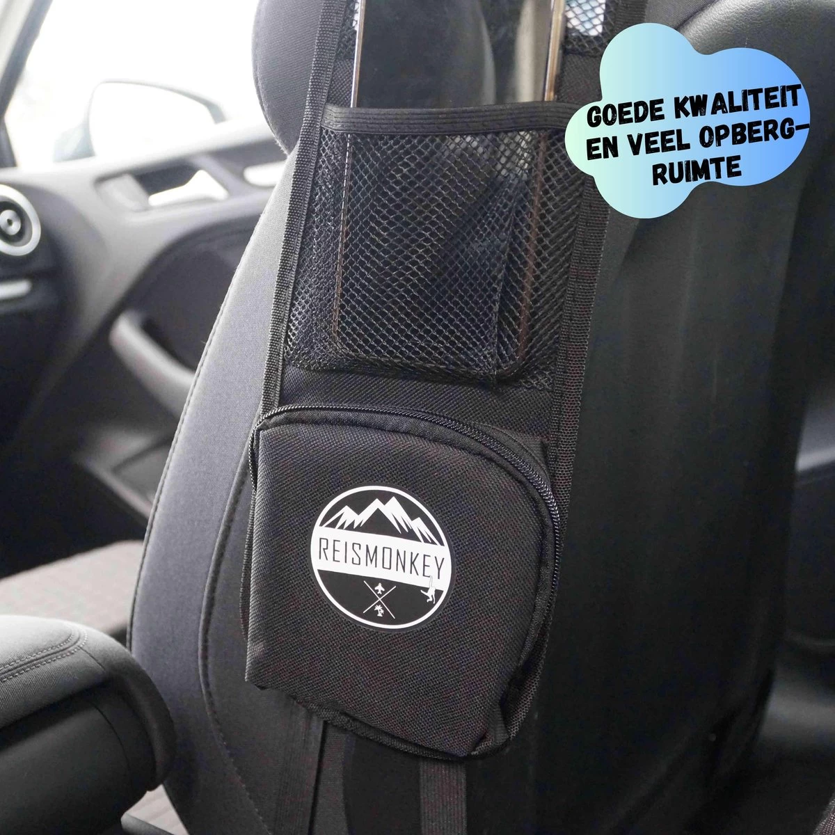 Reismonkey Auto Organizer – Auto Accessories – Voor Telefoon - Autostoel Organizer – Zwart – Auto Portemonnee - Afbeelding 4
