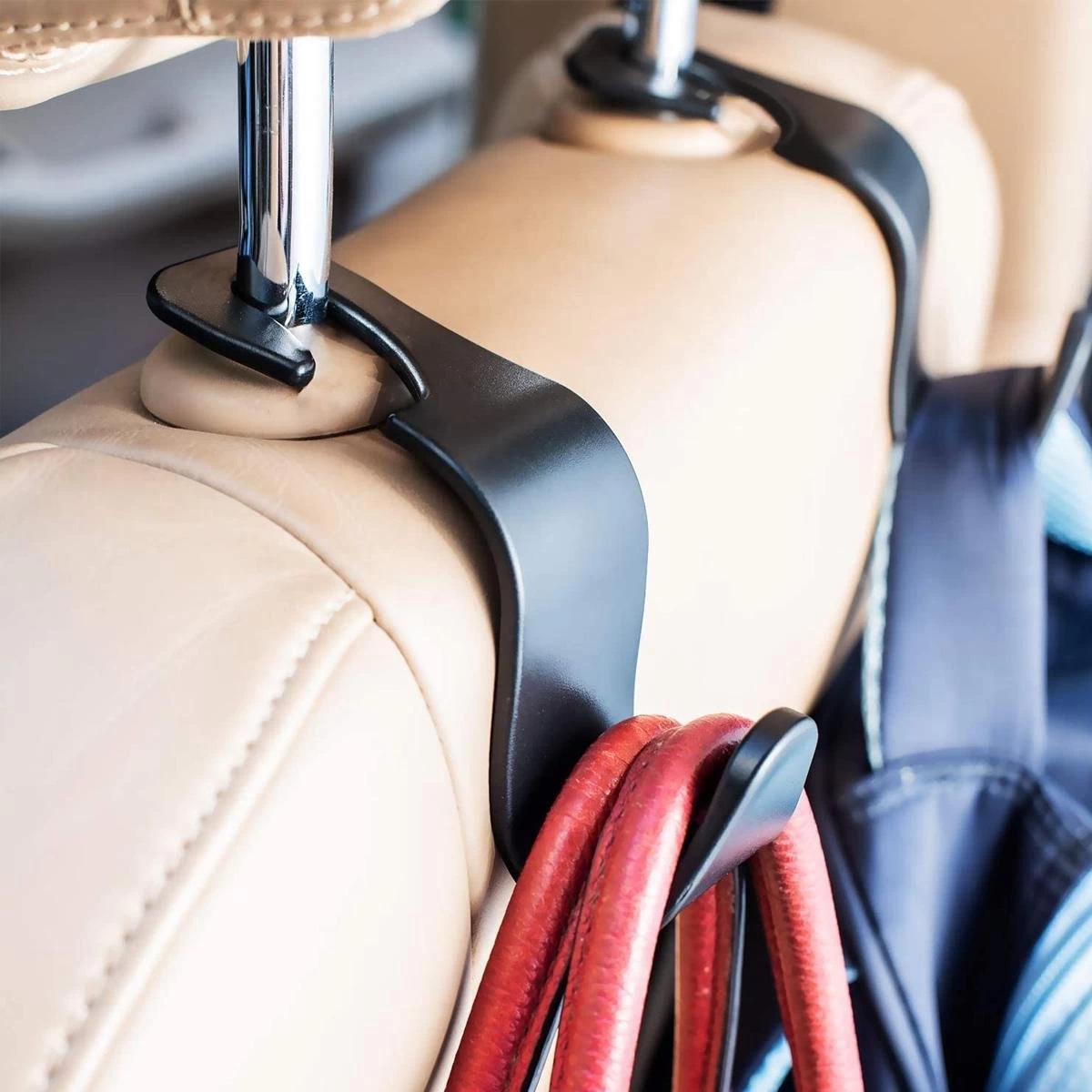 Merkloos Auto Kapstok - Opberghaak - Tashouder - Zwart - 4 Stuks - Afbeelding 4