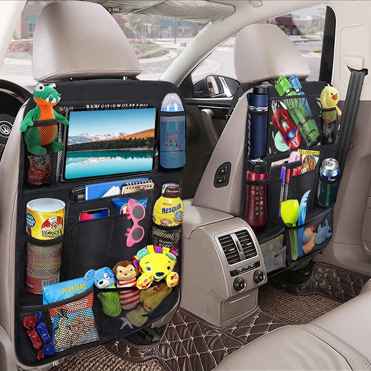 Merkloos Autostoel Organizer Met Tablet Houder - Set Van 2 - Beschermer Achterkant - Universeel - Afbeelding 2