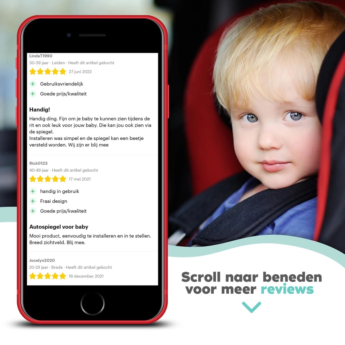 Autospiegel Baby Verstelbaar - Achteruitkijkspiegel - Baby Spiegel Auto Achterbank - Afbeelding 8