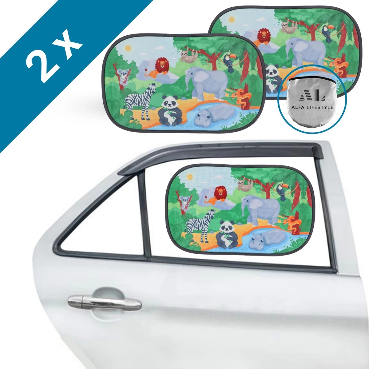 ALFA LIFESTYLE® Statische Zonneschermen – SHADE PRO V4- Jungle – Zonnescherm Auto Baby – UV Protectie Bescherming - 2 Stuks