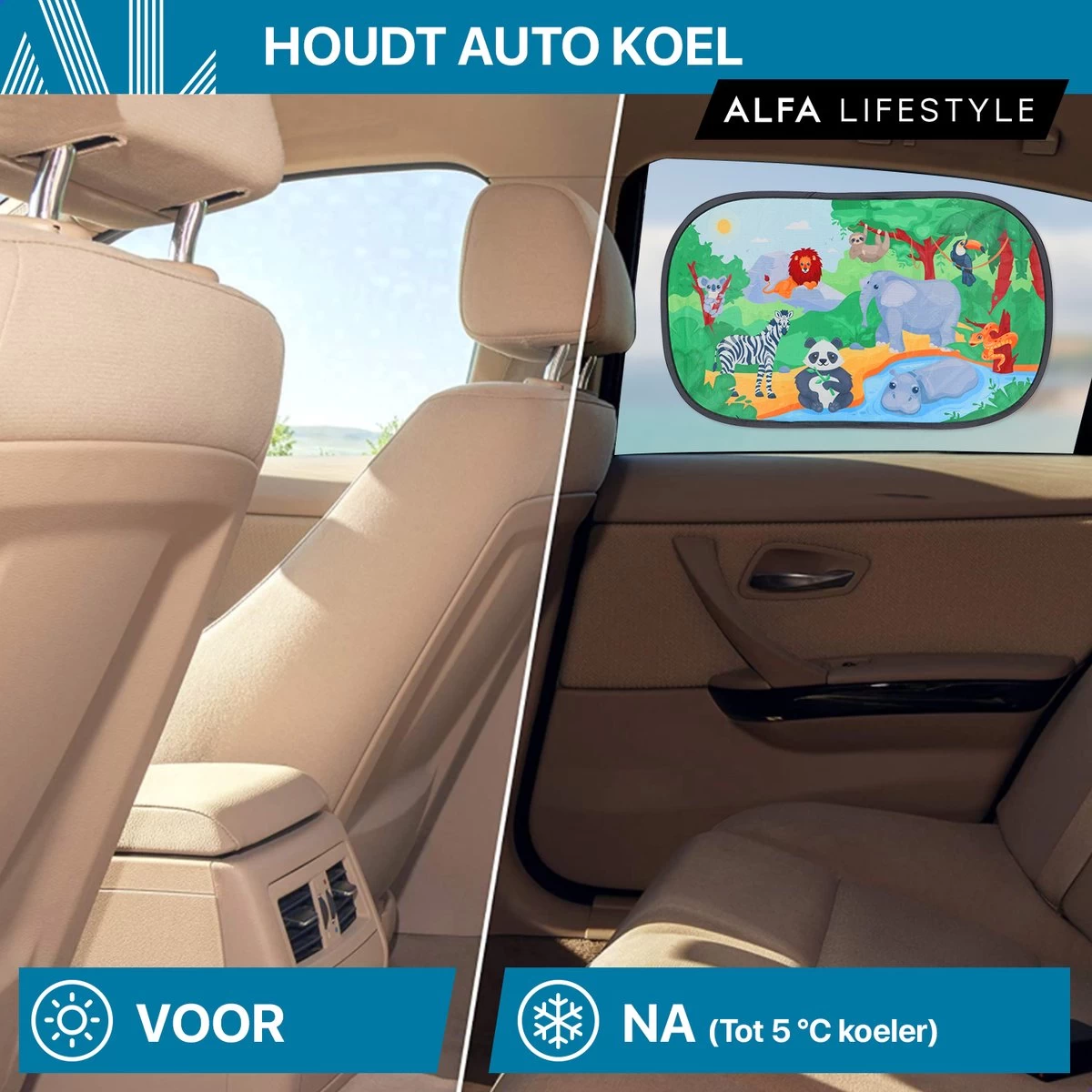 ALFA LIFESTYLE® Statische Zonneschermen – SHADE PRO V4- Jungle – Zonnescherm Auto Baby – UV Protectie Bescherming - 2 Stuks - Afbeelding 3