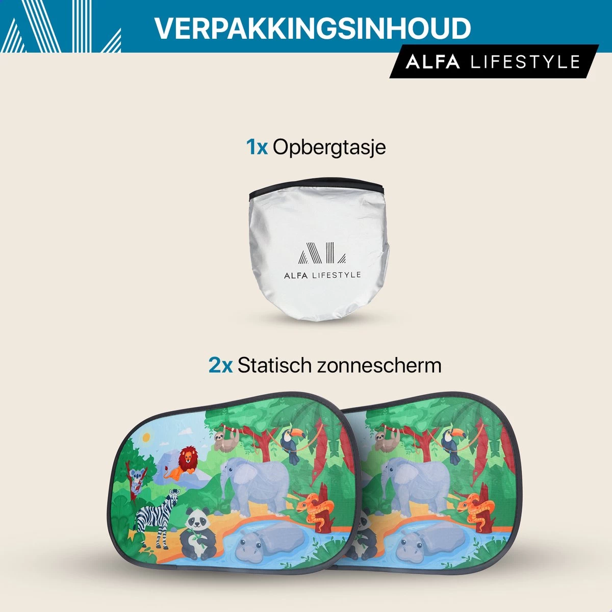ALFA LIFESTYLE® Statische Zonneschermen – SHADE PRO V4- Jungle – Zonnescherm Auto Baby – UV Protectie Bescherming - 2 Stuks - Afbeelding 8