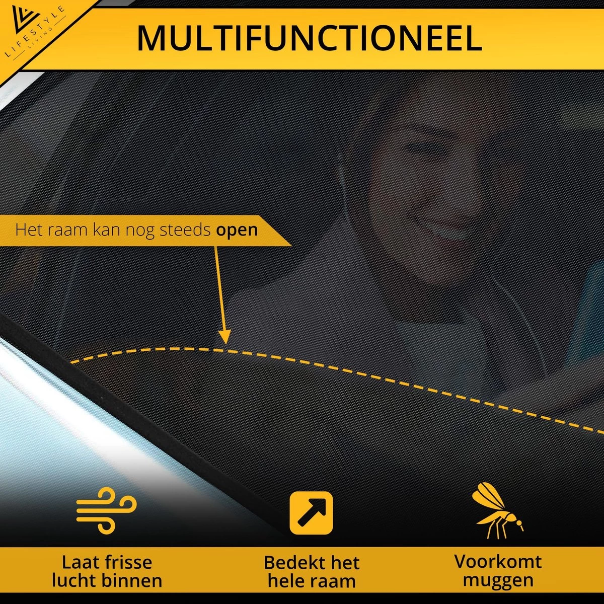 Lifestyle Living Zonnescherm – Overtrek Voor Auto Zijruit - Zonwering Voor Baby En Kind – Zonder Zuignappen – Incl. Hoes – MAX 112 X 51CM - Afbeelding 4
