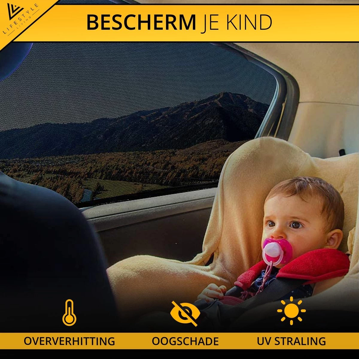 Lifestyle Living Zonnescherm – Overtrek Voor Auto Zijruit - Zonwering Voor Baby En Kind – Zonder Zuignappen – Incl. Hoes – MAX 112 X 51CM - Afbeelding 5