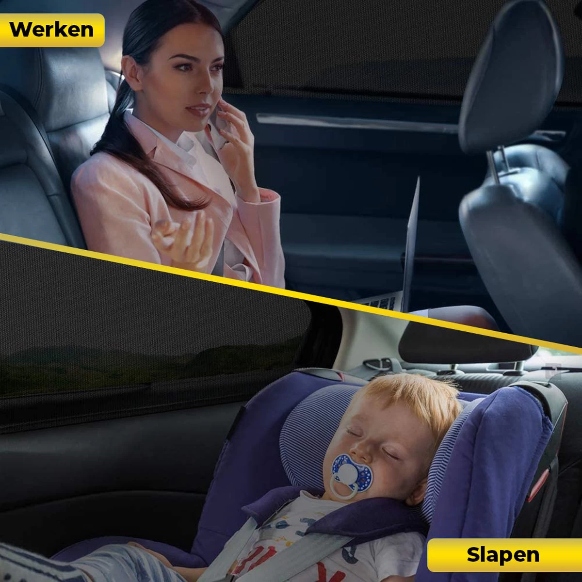 MostEssential Premium Zonnescherm Auto Baby – Zonnescherm Auto Zijruit - Zonwering Auto Voor Baby En Kind – UV Protectie - Zonder Zuignappen - Inclusief Luxe Opbergtas - Afbeelding 7