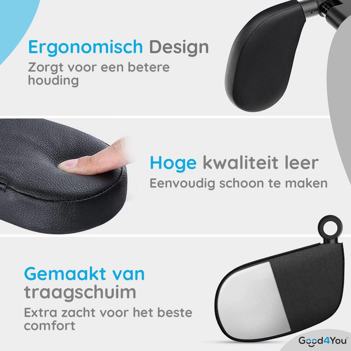 Good4You Hoofdsteun Auto - Nekkussen Auto - Hoofdsteun Auto Kinderen - Autokussen - Neksteun Auto - Volwassenen En Kinderen - Verstelbaar - Zwart - Afbeelding 2