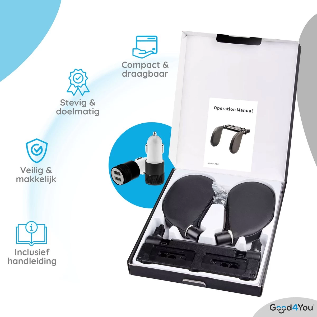 Good4You Hoofdsteun Auto - Nekkussen Auto - Hoofdsteun Auto Kinderen - Autokussen - Neksteun Auto - Volwassenen En Kinderen - Verstelbaar - Zwart - Afbeelding 9