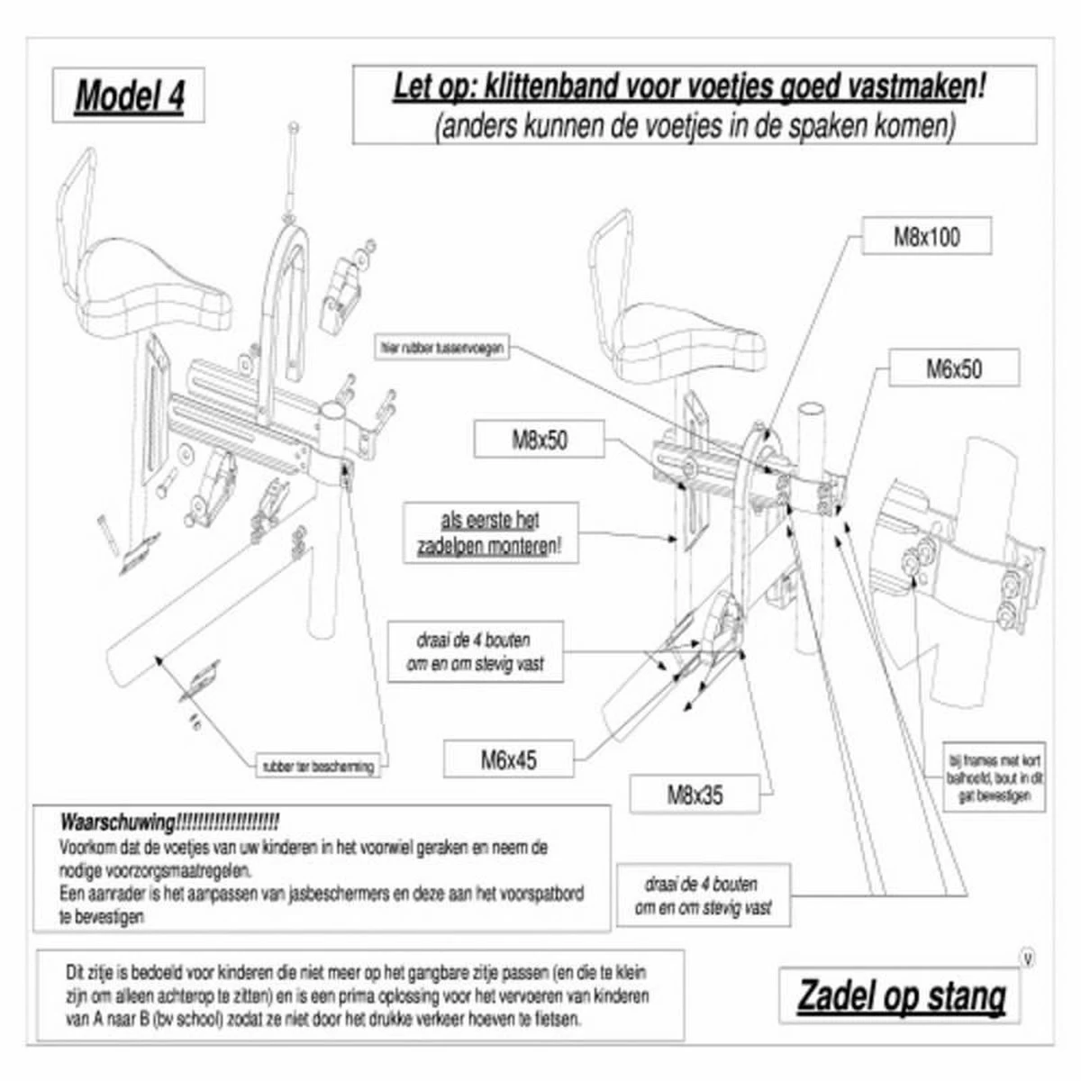 Velo Zadel Op Buis D Mono / Zadel Op Stang Fietsstoeltje Model 4 - Afbeelding 5
