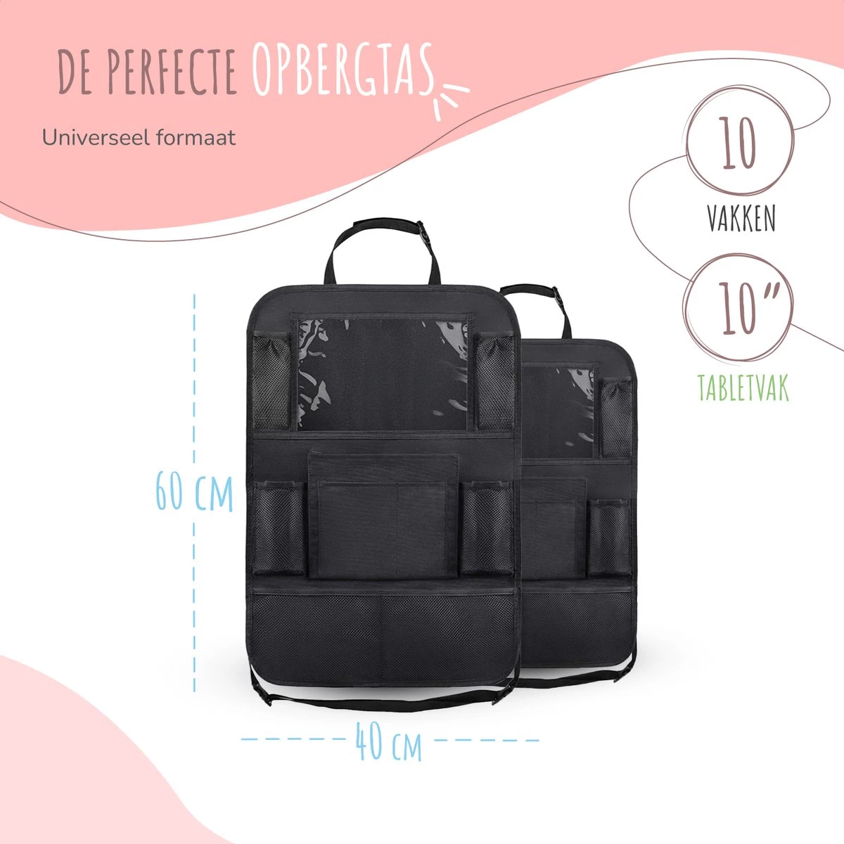 Home For Us Autostoel Organizer Met Tablet Houder - Set Van 2 - Beschermhoes Voor Kinderen - Beschermer Achterkant - Universeel - Afbeelding 2