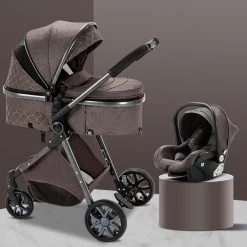 Merkloos Kinderwagen 3-in-1 – Luxe Kinderwagen - Buggy – Wandelwagen - Multifunctioneel – Opklapbaar – Incl Autostoel – Donkerbruin
