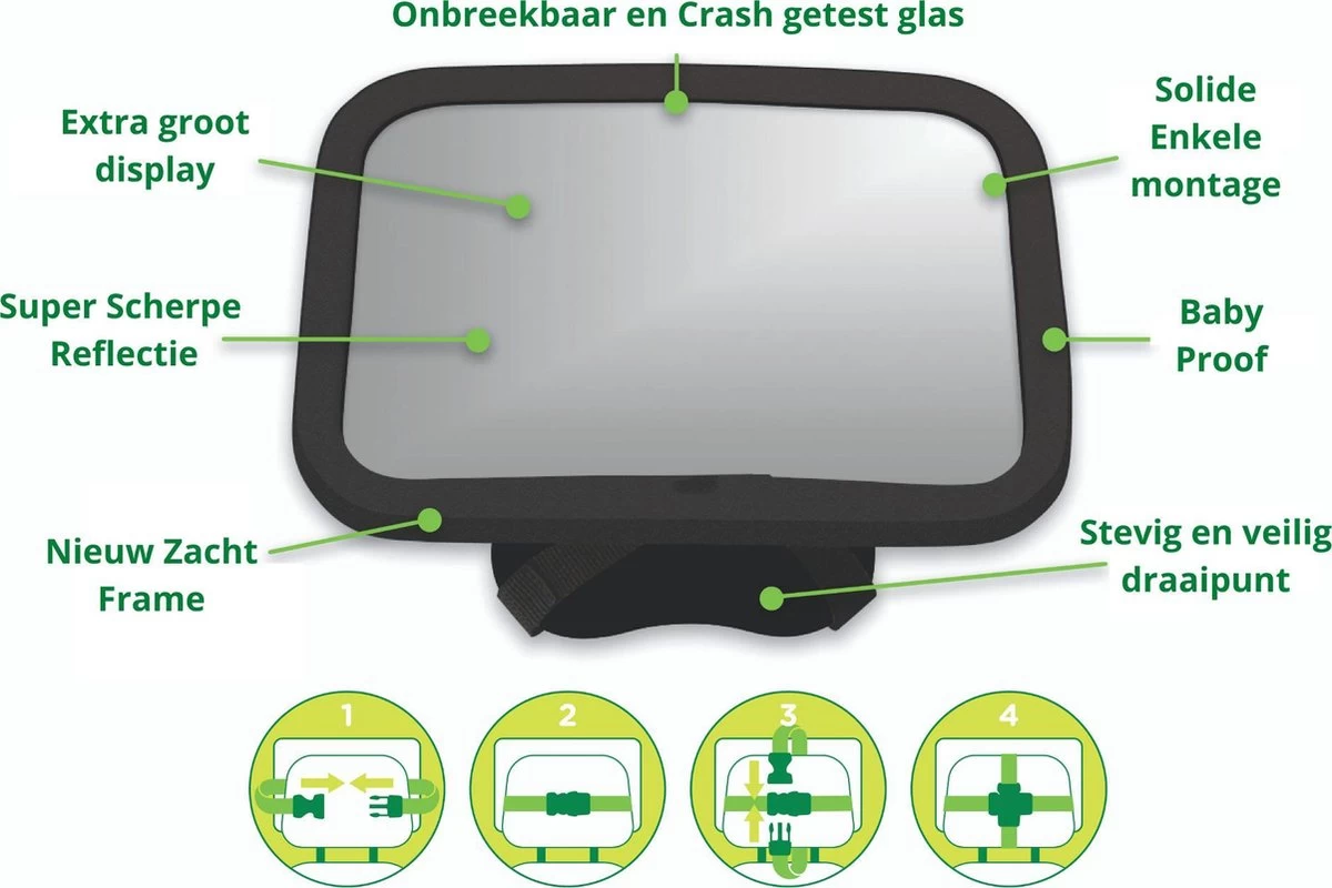Autospiegel Baby 360° Verstelbaar Voor Hoofdsteun Autostoel -Achteruitkijkspiegel - Achterbankspiegel Kinderen -Baby Veiligheid Accessoires - Zwart - Afbeelding 4