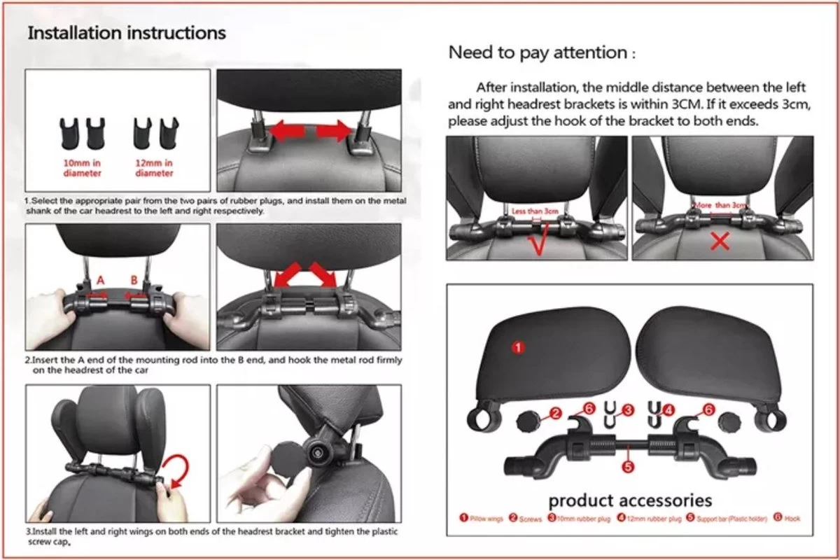 SMP® Hoofdsteun Auto Voor Kinderen En Volwassenen Voor Slapen In Auto - Nekkussen Auto - Reiskussen Auto - Neksteun Auto - Hoofdkussen Auto - Verstelbaar - Memoryfoam Met Ademde Stof - Zwart - Afbeelding 8