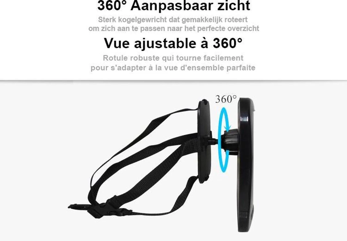 Merkloos Autospiegel Baby - Verstelbare Spiegel Hoofdsteun Autostoel Achterbank - Veiligheidsspiegel - Baby En Kids - 19 X 30cm - 360 Graden Draaibaar - Zwart - Afbeelding 13