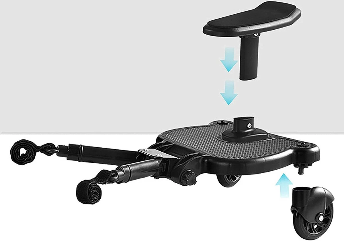 Merkloos Meerijdplankje - Kinderwagen - Buggy - KANT EN KLAAR - Al In Elkaar Gezet! - Met Zitje Voor Uw Kind - Zwart - Afbeelding 6