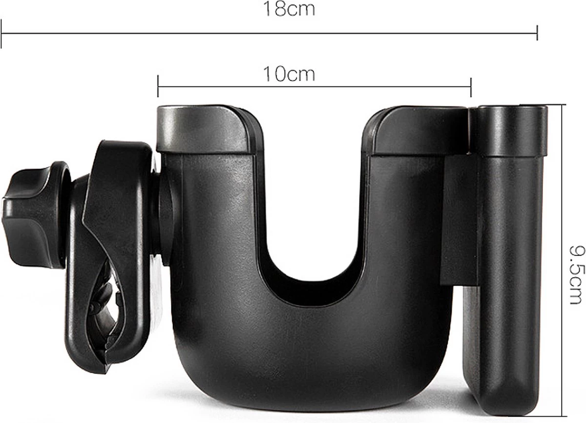 Merkloos Allernieuwste Universele Bekerhouder PLUS Telefoonhouder Voor Kinderwagen, Buggy En Fiets - Kinderwagen Accessoires - Combi 2-in-1 - ZWART - Afbeelding 4