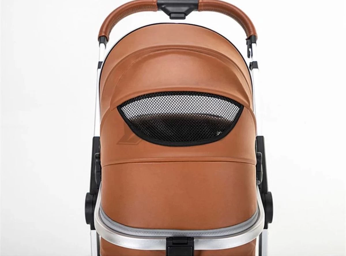 Merkloos BrightWise Luxe Kinderwagen 3 In 1 Voldoet Aan Alle Europese Veiligheidscertificaten - Wandelwagen - Kinderwagen 3-in-1 Incl Autostoel - Kinderwagen Maxi Cosi – Buggy 3 In 1 - Newborn - Leer - Grijs - Afbeelding 5