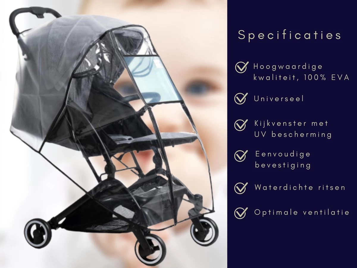 Regenhoes Kinderwagen - Regenhoes Buggy - Wandelwagen - Regenscherm - Universeel - Hoogwaardige Kwaliteit - Afbeelding 2