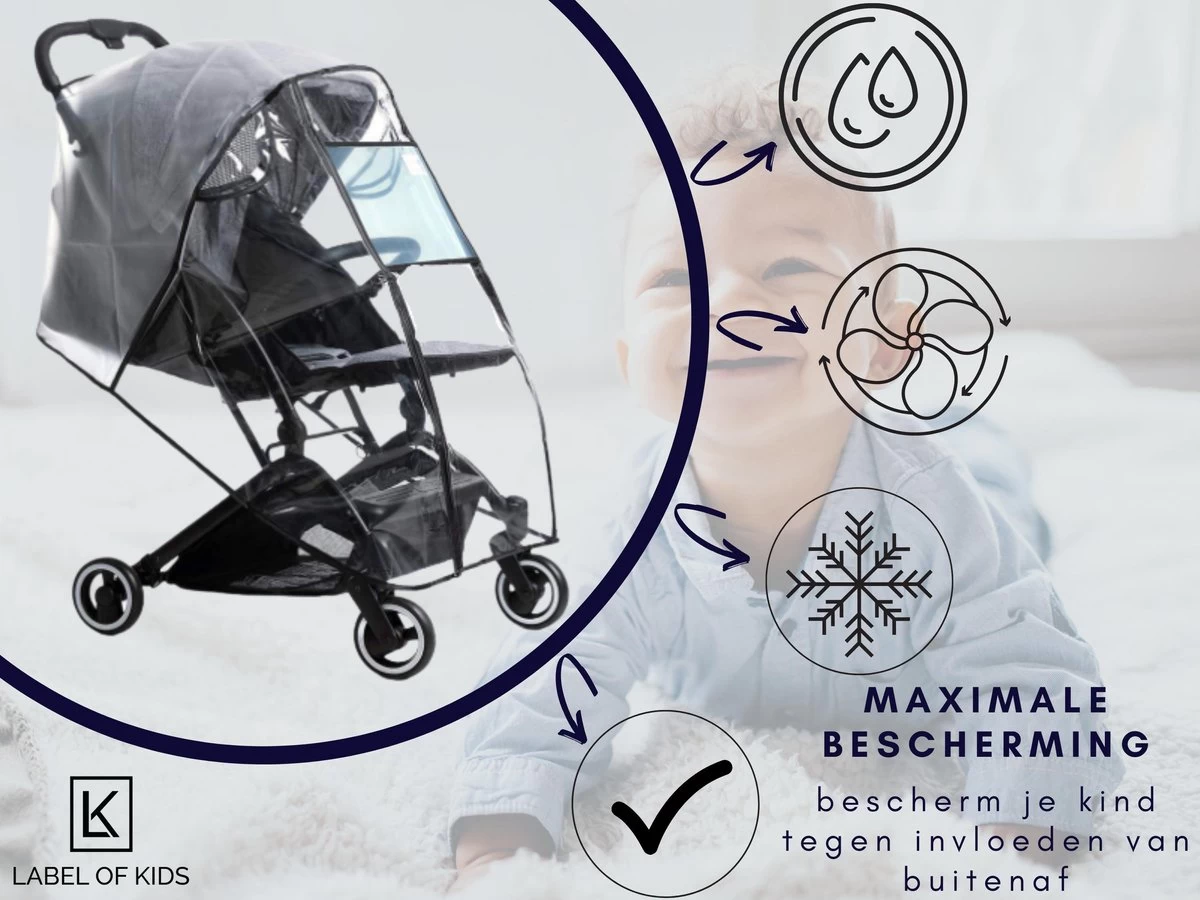Regenhoes Kinderwagen - Regenhoes Buggy - Wandelwagen - Regenscherm - Universeel - Hoogwaardige Kwaliteit - Afbeelding 3