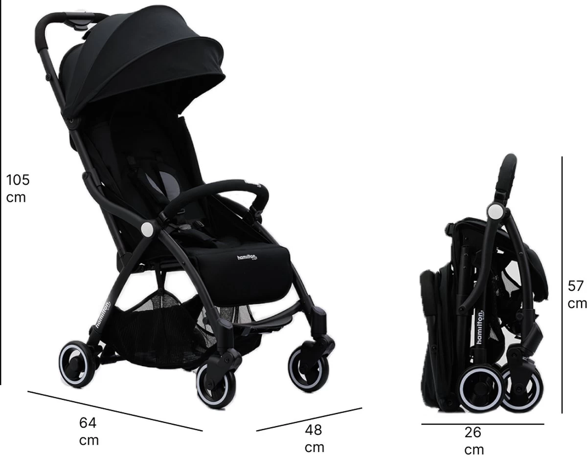 Hamilton By Yoop S1 Plus Buggy – Nieuw En Hoger 2023 Model – Premium Budget Stroller Met One Hand Folding Technologie – Zwart/Antraciet – Lichte, Verstelbare En Wendbare Kinderwagen Met Vele Gemakken - Afbeelding 9