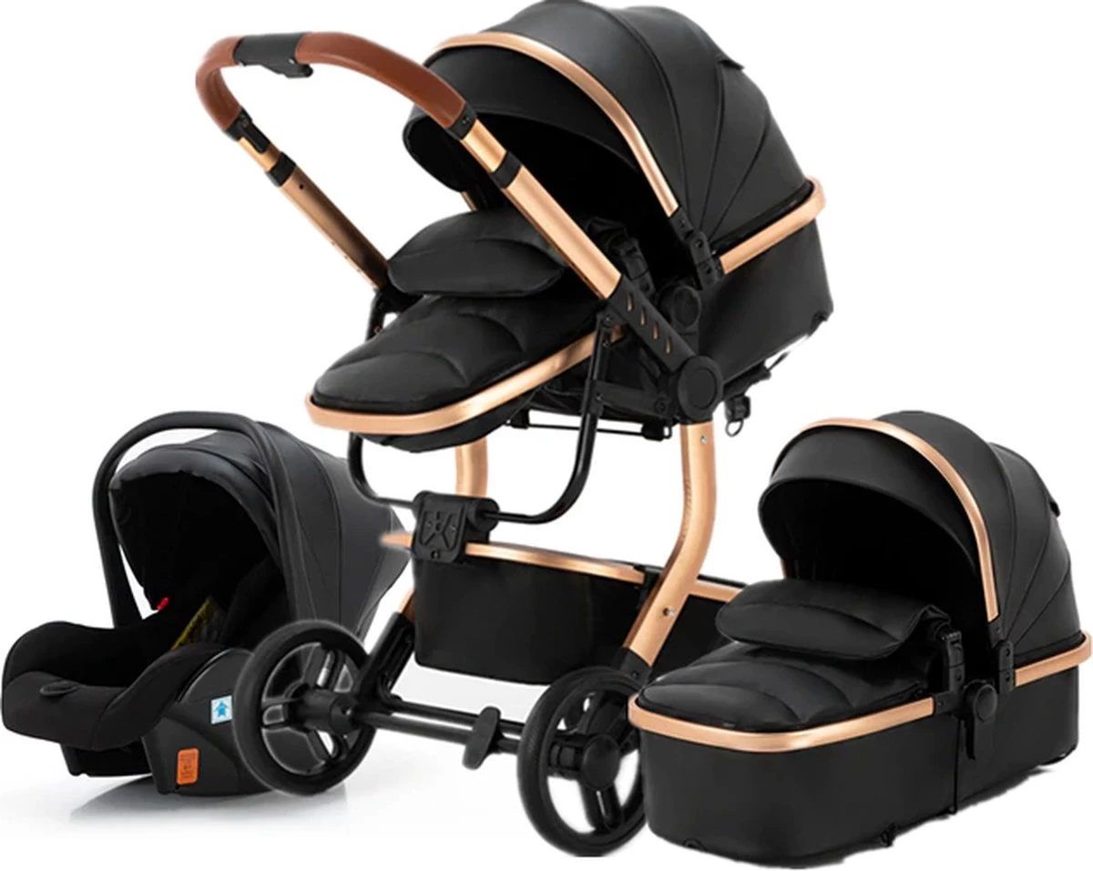 Loft Home Luxe 3-in-1 Kinderwagen | Wandelwagen | Autostoeltje | Buggy | Inklapbaar | Zwart | 0-36 Maanden