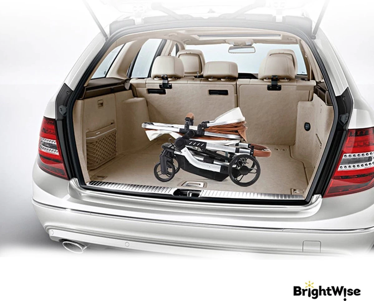 Merkloos BrightWise® Luxe Kinderwagen 3 In 1 Voldoet Aan Alle Europese Veiligheidscertificaten - Wandelwagen - Kinderwagen 3-in-1 Incl Autostoel - Kinderwagen Maxi Cosi – Buggy 3 In 1 - Newborn - Leer - Bruin - Afbeelding 4