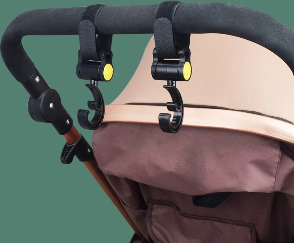 Merkloos 2x Haken Voor Kinderwagen / Buggy / Babywagen - Dubbele Tashanger - Tassenhaak - 2 Haakjes Voor Tassen - Tassenhanger - Zwart