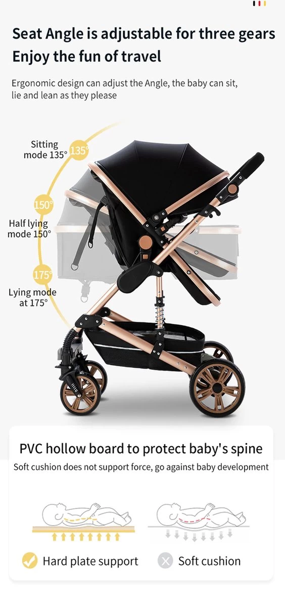 Luxe Kinderwagen 3 In 1 - Wandelwagen - Kinderwagen 3-in-1 Incl Autostoel - Kinderwagen Maxi Cosi – Buggy 3 In 1 - Newborn - Grijs - Afbeelding 5