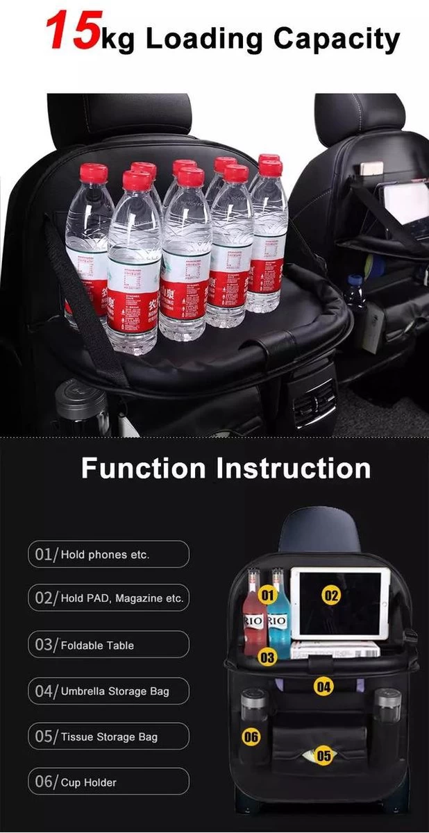 Merkloos PREMIUM Autostoel Organizer - Carseat Organiser - Auto Stoel Organizer - Tablet Houder - Auto Tafeltje - Auto Organizer - Beker Houder - Paraplu Houder - Tissue Doos Houder - Afbeelding 3