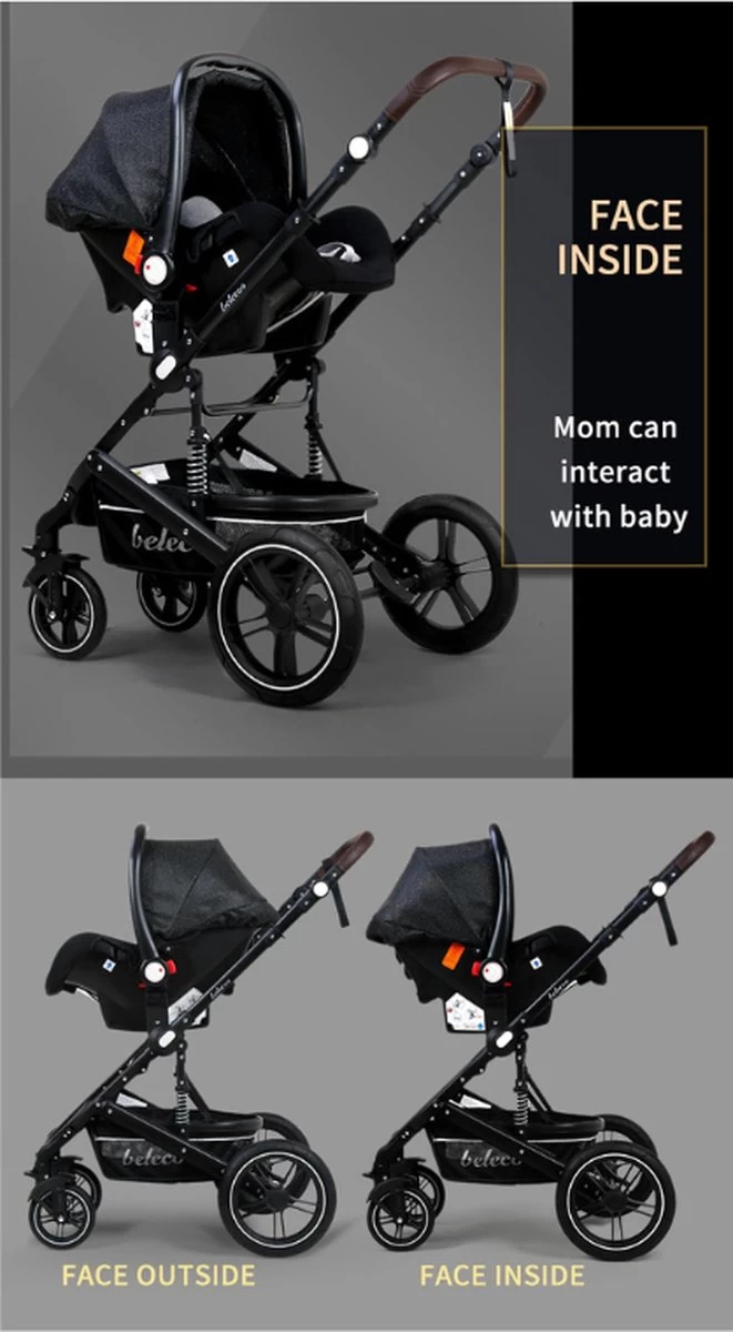 Merkloos 3 In 1 Kinderwagen - Buggy - Opklapbare Wandelwagen - Opvouwbaar - Kinderwagen 3 In 1 - Wandelwagen - Kinderwagens - Kinderwagen 3 In 1 Incl Autostoel - Wandelwagen Baby - Maxi-Cosi - Afbeelding 6