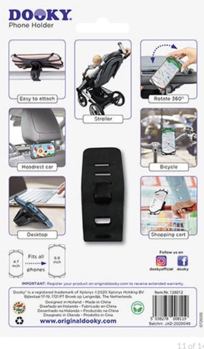 Dooky Telefoonhouder Smartphone Telefoon Houder 360* Rotatie Universeel Kinderwagen Fiets Zwart - Afbeelding 4