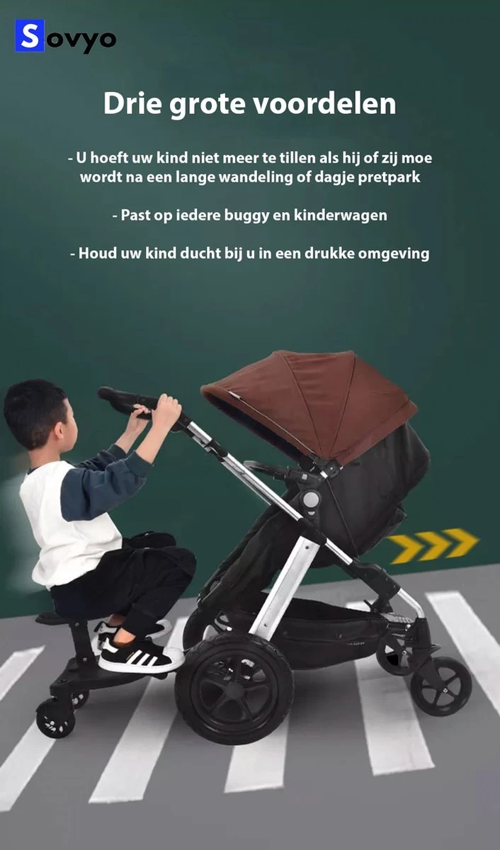 Merkloos Meerijdplankje Universeel Buggy/Kinderwagen - Kinderwagen Accessoire Met Afneembaar Zitje Van Hoogwaardige Kwaliteit - Verstelbaar Meerijdplankje - Afbeelding 3