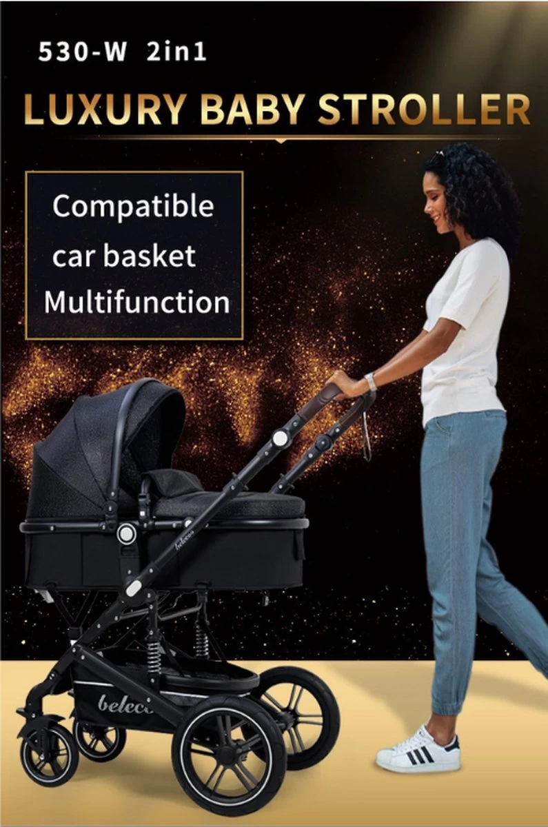 Merkloos 3 In 1 Kinderwagen - Buggy - Opklapbare Wandelwagen - Opvouwbaar - Kinderwagen 3 In 1 - Wandelwagen - Kinderwagens - Kinderwagen 3 In 1 Incl Autostoel - Wandelwagen Baby - Maxi-Cosi - Afbeelding 8