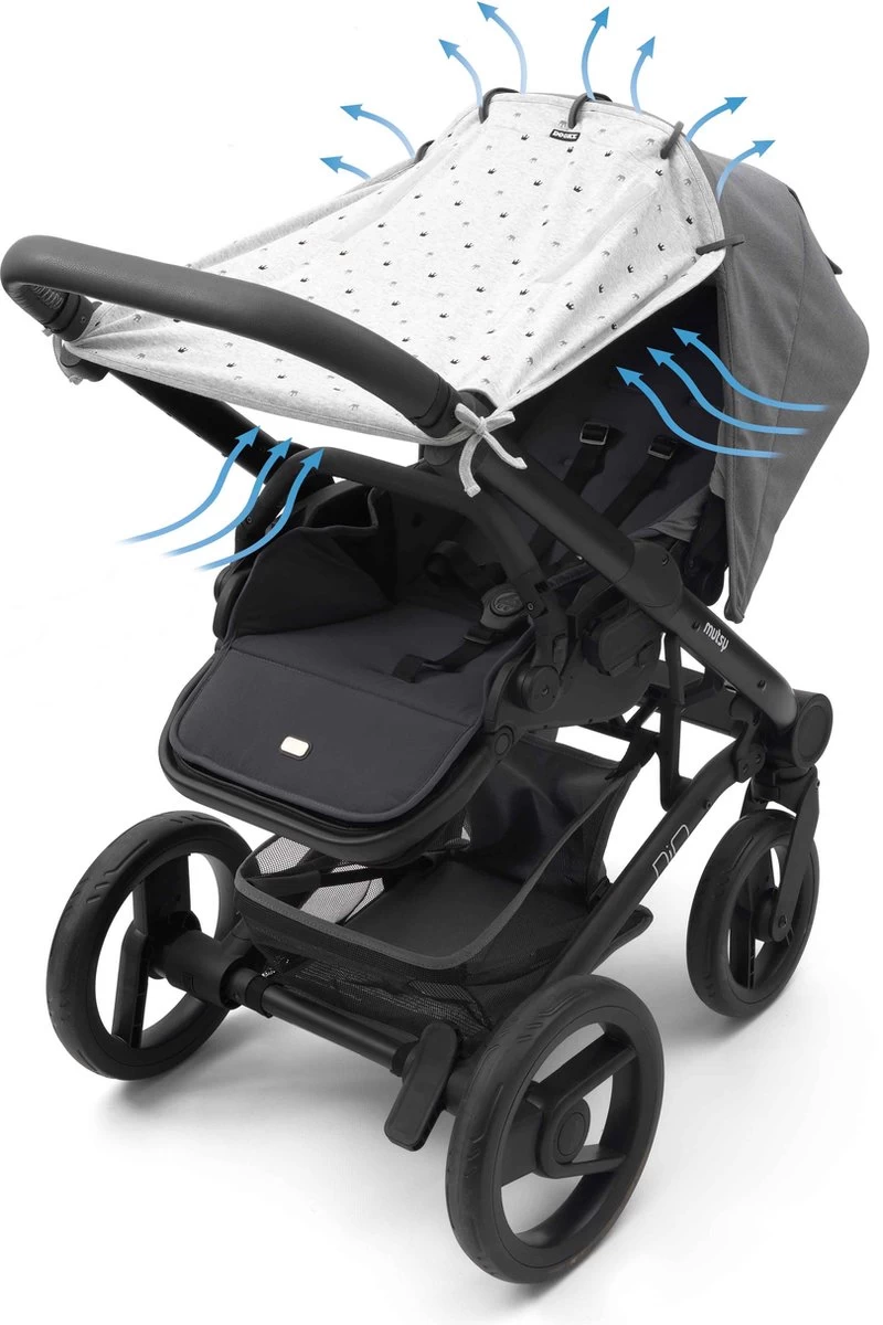 Dooky Universal Cover Zonnescherm Kinderwagen - Light Grey Crowns - Afbeelding 2