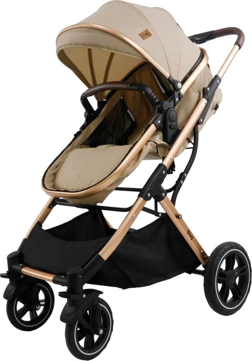 Ding Juna Kinderwagen 3 In 1 - Beige/Rose - Combi Kinderwagen Incl. Autostoel - Afbeelding 4
