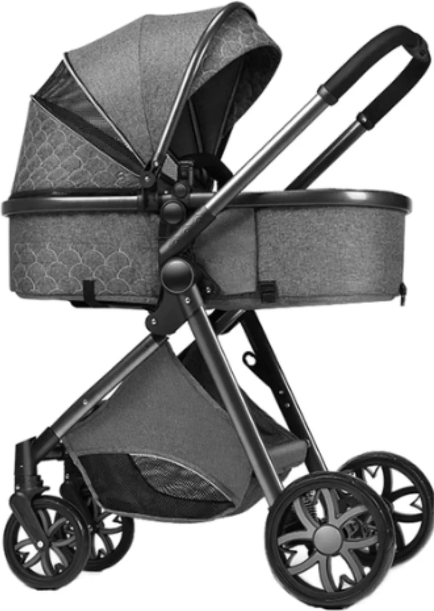 Merkloos Kinderwagen 3-in-1 – Luxe Kinderwagen - Buggy – Wandelwagen - Multifunctioneel – Opklapbaar – Incl Autostoel – Donkergrijs - Afbeelding 6